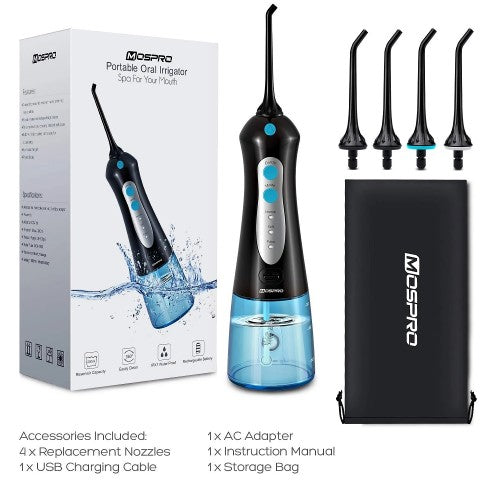 MOSPRO Electric Water Flosser, Dental Oral Irrigator with 4 Jet Tips, 3 Modes, 300ML Water Tank, USB Rechargeable for Teeth, Gums, Braces, Dental Care MOSPRO Electric Water Flosser, Dental Oral Irrigator with 4 Jet Tips, 3 Modes, 300ML Water Tank, USB Rechargeable for Teeth, Gums, Braces, Dental Care